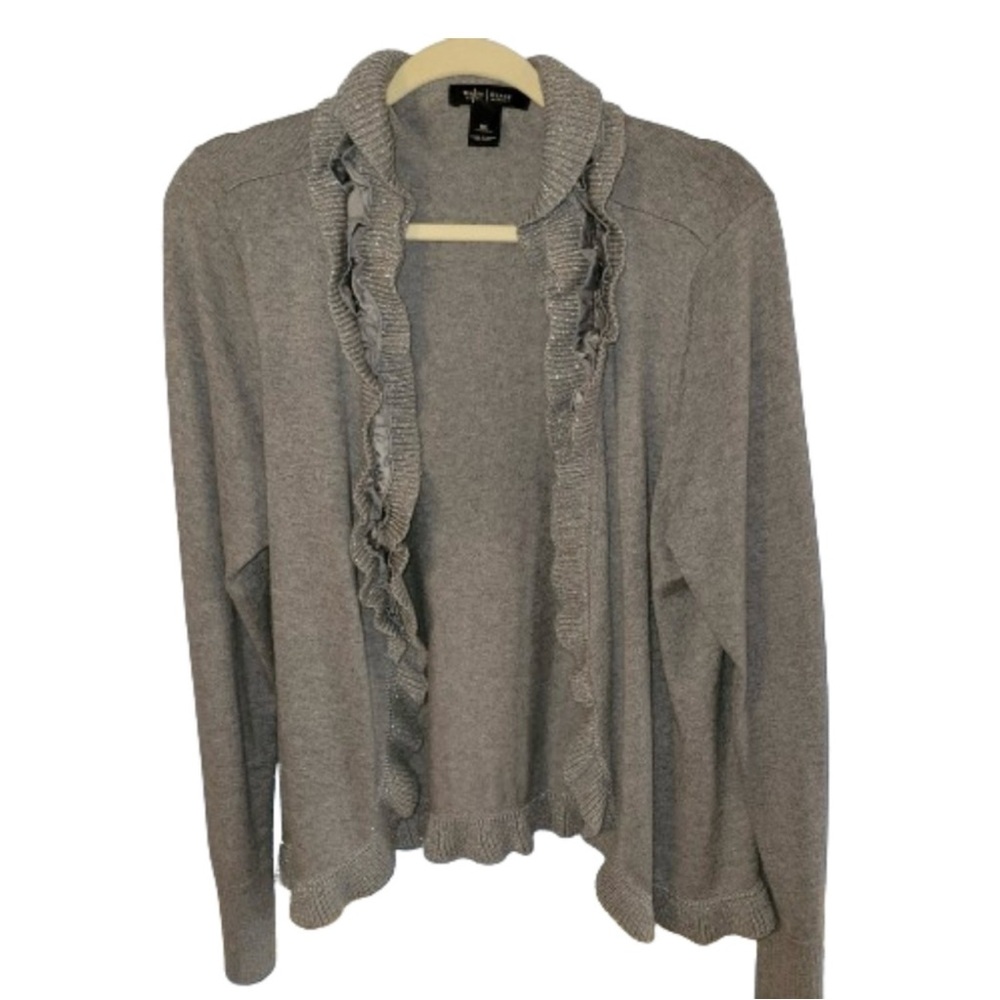 WHBM gray/ silver open ruffled sweater